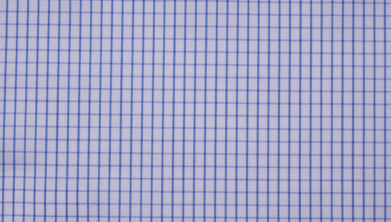 Blue windowpane check cotton shirting fabric.
