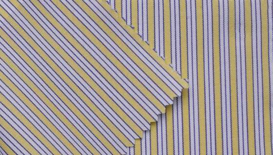 Yellow and Navy stripe cotton shirting fabric