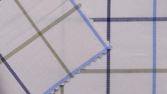 Blue Olive tattersall cotton shirting fabric