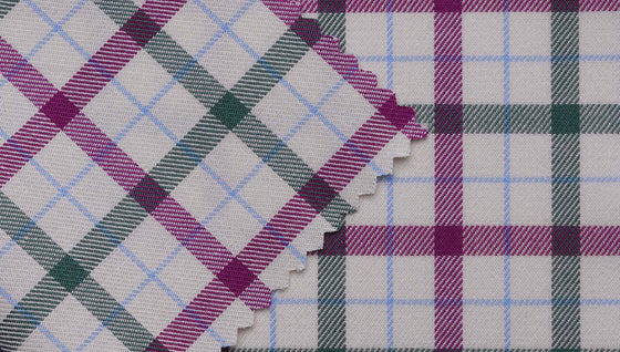 Green and magenta brushed tattersall cotton shirting fabric
