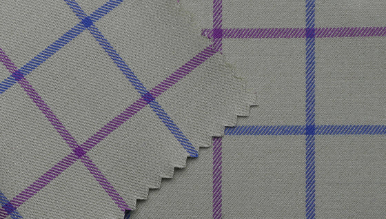 Blue and purple brushed tattersall cotton shirting fabric