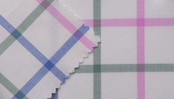 Blue pink and green brushed tattersall cotton shirting fabric